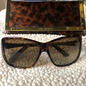 Tory Burch tortoiseshell and gold sunglasses with matching case